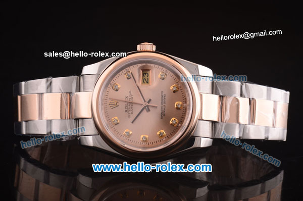 Rolex Datejust Automatic Two Tone with Rose Gold Dial and Diamond Markers - Click Image to Close